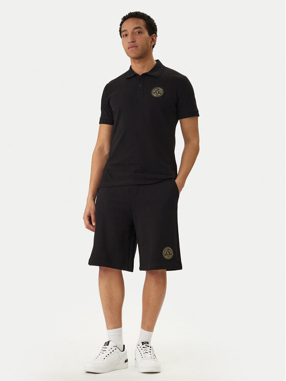 Versace Versace Erkek Normal Kalıp Logo Desenli Pamuklu Kısa Kollu Siyah Polo Yaka T-Shirt 80GAGT19 CJ01T-G89