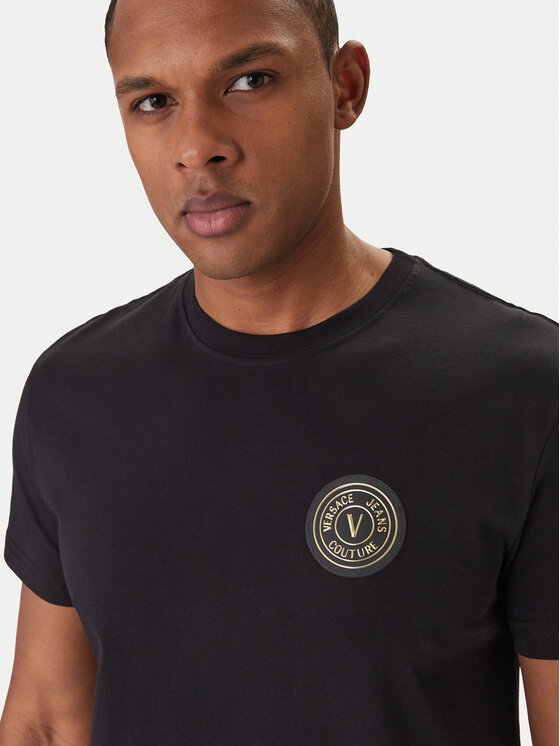 Versace Versace Erkek Normal Kalıp Yuvarlak Yakalı Logo Desenli Kısa Kollu Siyah T-Shirt 80GAHT03 CJ00T-G89
