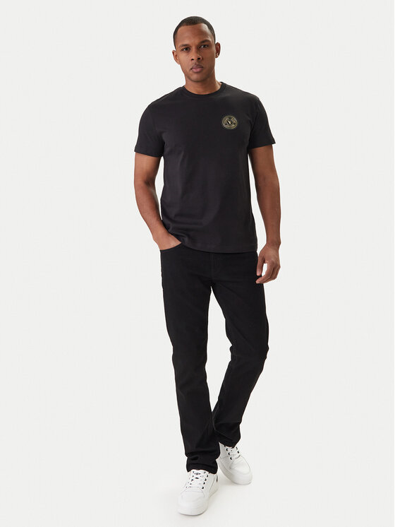 Versace Versace Erkek Normal Kalıp Yuvarlak Yakalı Logo Desenli Kısa Kollu Siyah T-Shirt 80GAHT03 CJ00T-G89