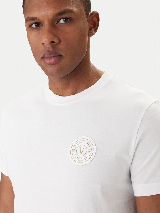 Versace Versace Erkek Normal Kalıp Yuvarlak Yakalı Logo Desenli Kısa Kollu Beyaz T-Shirt 80GAHT03 CJ00T-G03
