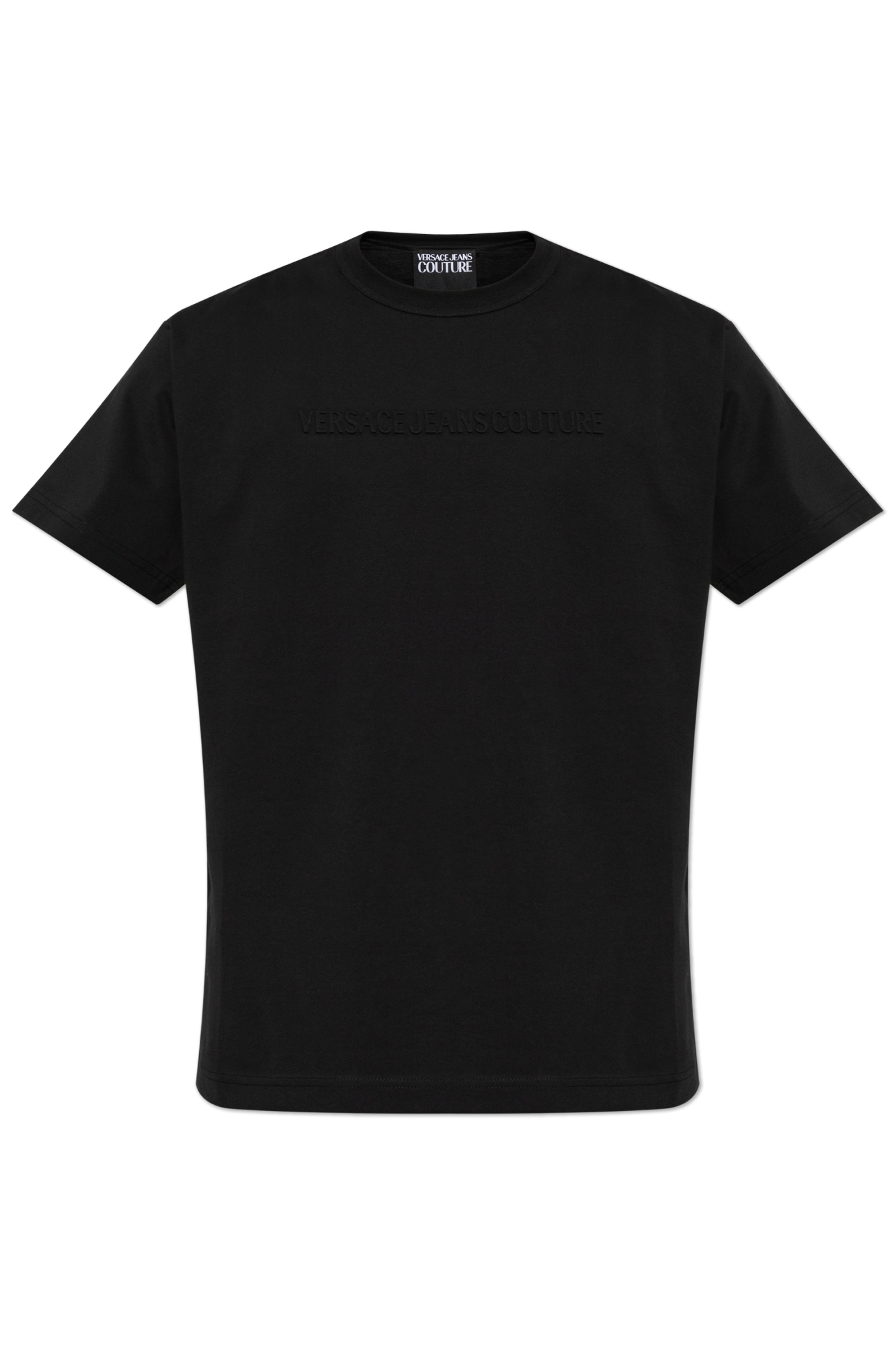 Versace Versace Erkek Normal Kesim Pamuklu Kabartma Logo Desenli Yuvarlak Yakalı Kısa Kollu Siyah T-Shirt 80GAHE09 CJ00E-899