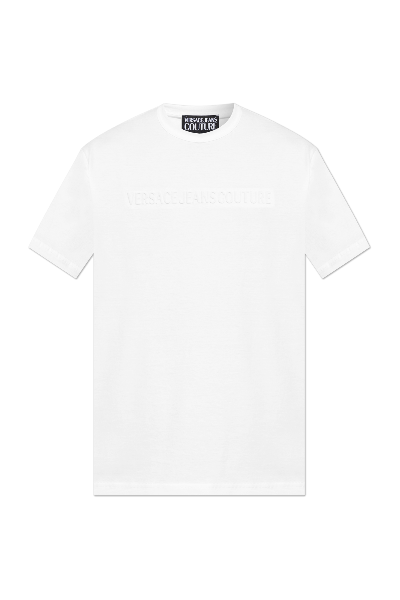 Versace Versace Erkek Normal Kesim Pamuklu Kabartma Logo Desenli Yuvarlak Yakalı Kısa Kollu Beyaz T-Shirt 80GAHE09 CJ00E-003