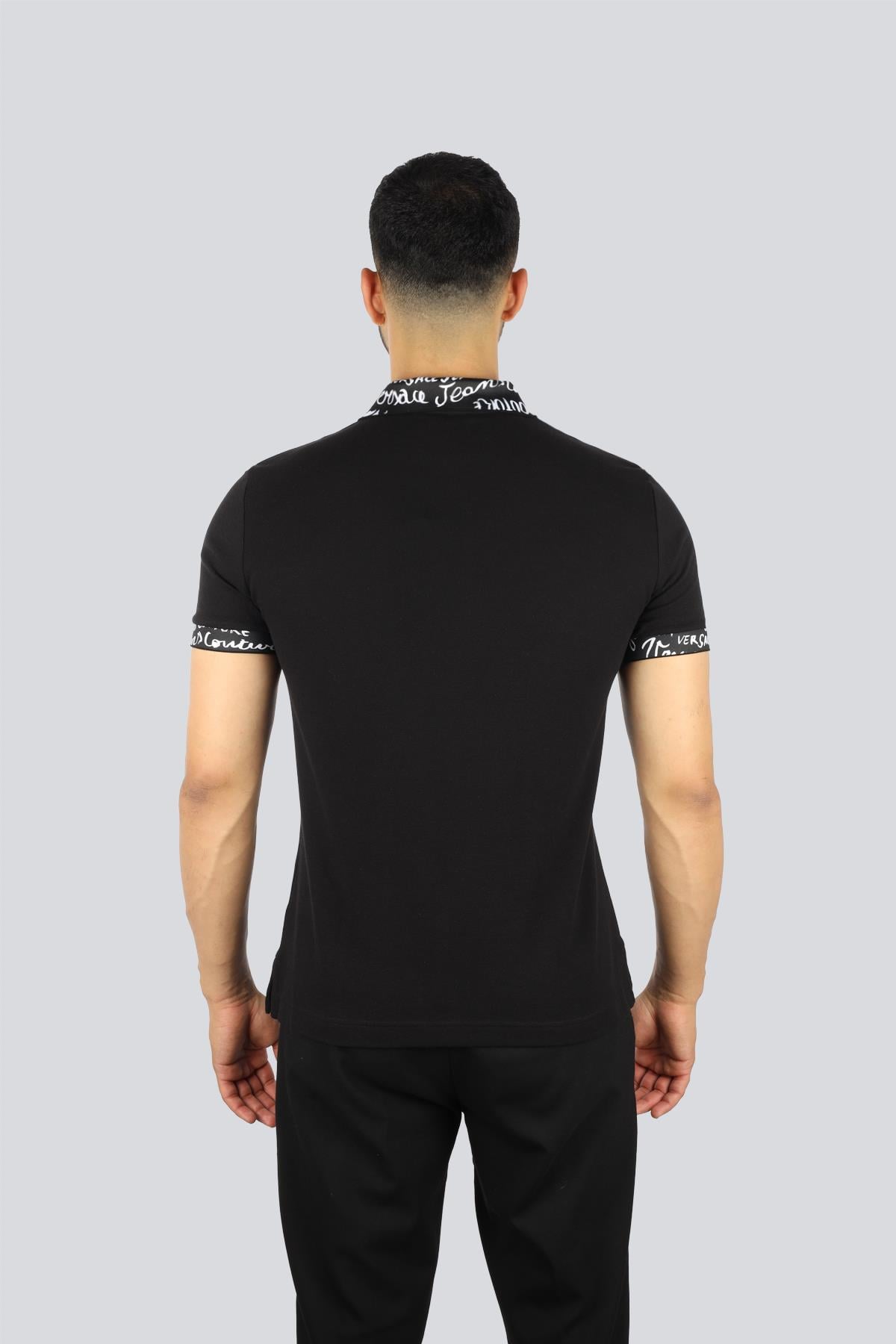 Versace Versace Erkek Polo Yaka Kısa Kollu Fermuar Detaylı Siyah Polo Yaka T-Shirt 78GAGT02CJ01T-899