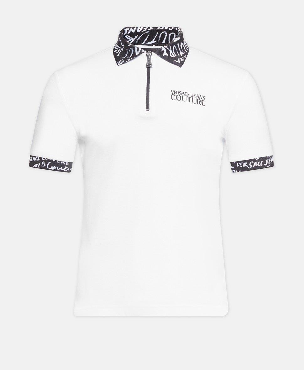 Versace Versace Erkek Polo Yaka Kısa Kollu Fermuar Detaylı Beyaz Polo Yaka T-Shirt 78GAGT02CJ01T-003