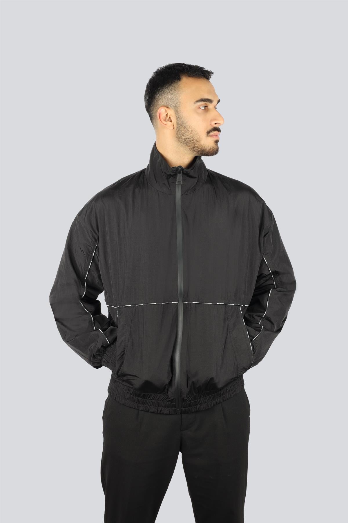 Versace Versace Erkek Regular Fit Dik Yaka Fermuarlı Uzun Kollu Siyah Ceket 78GASD11CQ04D-899