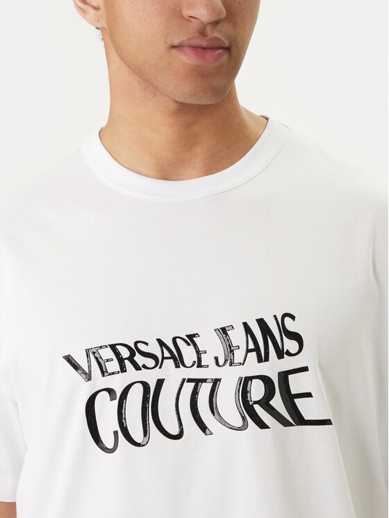 Versace Versace Erkek Regular Fit Logo Desenli Pamuklu Yuvarlak Yakalı Kısa Kollu Beyaz T-Shirt 80GAHE04 CJ00E-003