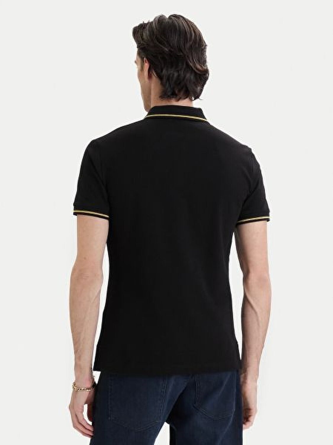 Versace Versace Erkek Regular Fit Pamuklu Kolarında Şerit Desenli Kısa Kollu Siyah T-Shirt 80GAGT05 CJ01T-G89