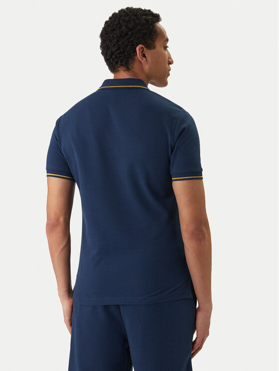 Versace Versace Erkek Regular Fit Pamuklu Kolarında Şerit Desenli Kısa Kollu Mavi-Gold T-Shirt 80GAGT05 CJ01T-G83