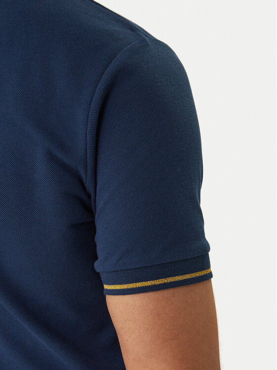 Versace Versace Erkek Regular Fit Pamuklu Kolarında Şerit Desenli Kısa Kollu Mavi-Gold T-Shirt 80GAGT05 CJ01T-G83