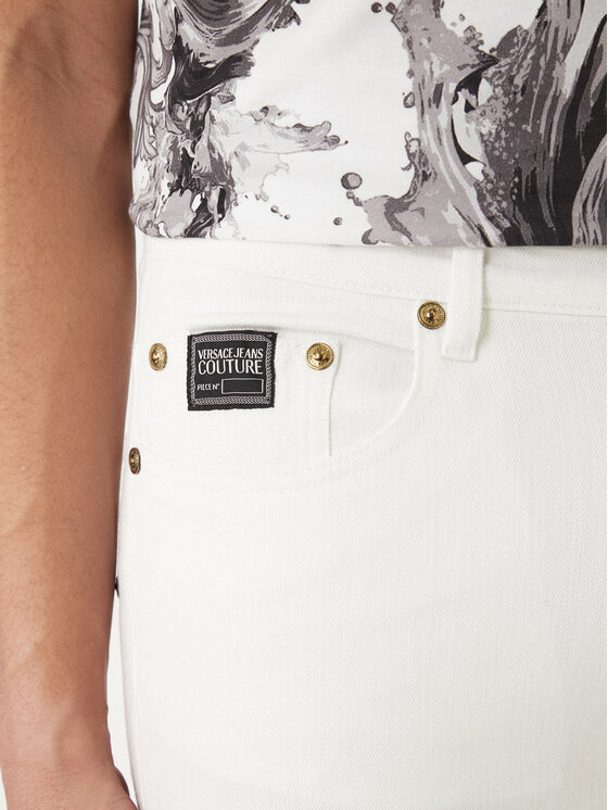 Versace Versace Erkek Slim Fit Logo Detaylı Düz Paçalı Esnek Pamuklu Denim Beyaz Jeans 80GAB5S0 CEWCA-003