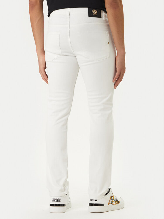 Versace Versace Erkek Slim Fit Logo Detaylı Düz Paçalı Esnek Pamuklu Denim Beyaz Jeans 80GAB5S0 CEWCA-003