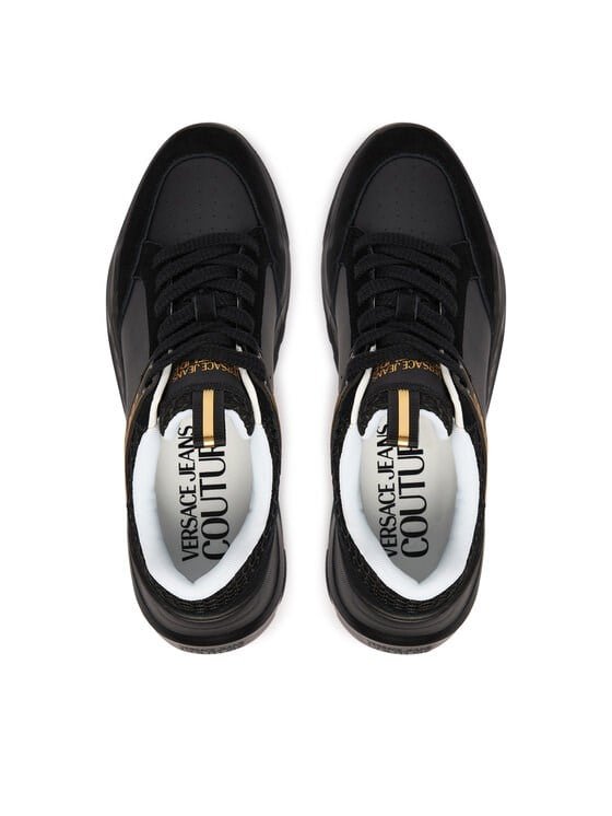 Versace Versace Erkek Yüksek Ortopedik Tabanlı Logo Desenli Süet Detaylı Siyah Sneaker 80YA3SC2 ZPB72-899
