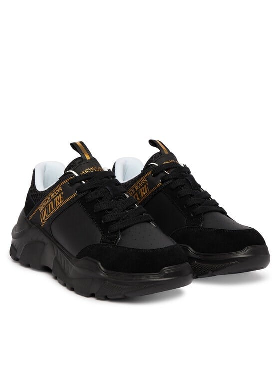 Versace Versace Erkek Yüksek Ortopedik Tabanlı Logo Desenli Süet Detaylı Siyah Sneaker 80YA3SC2 ZPB72-899