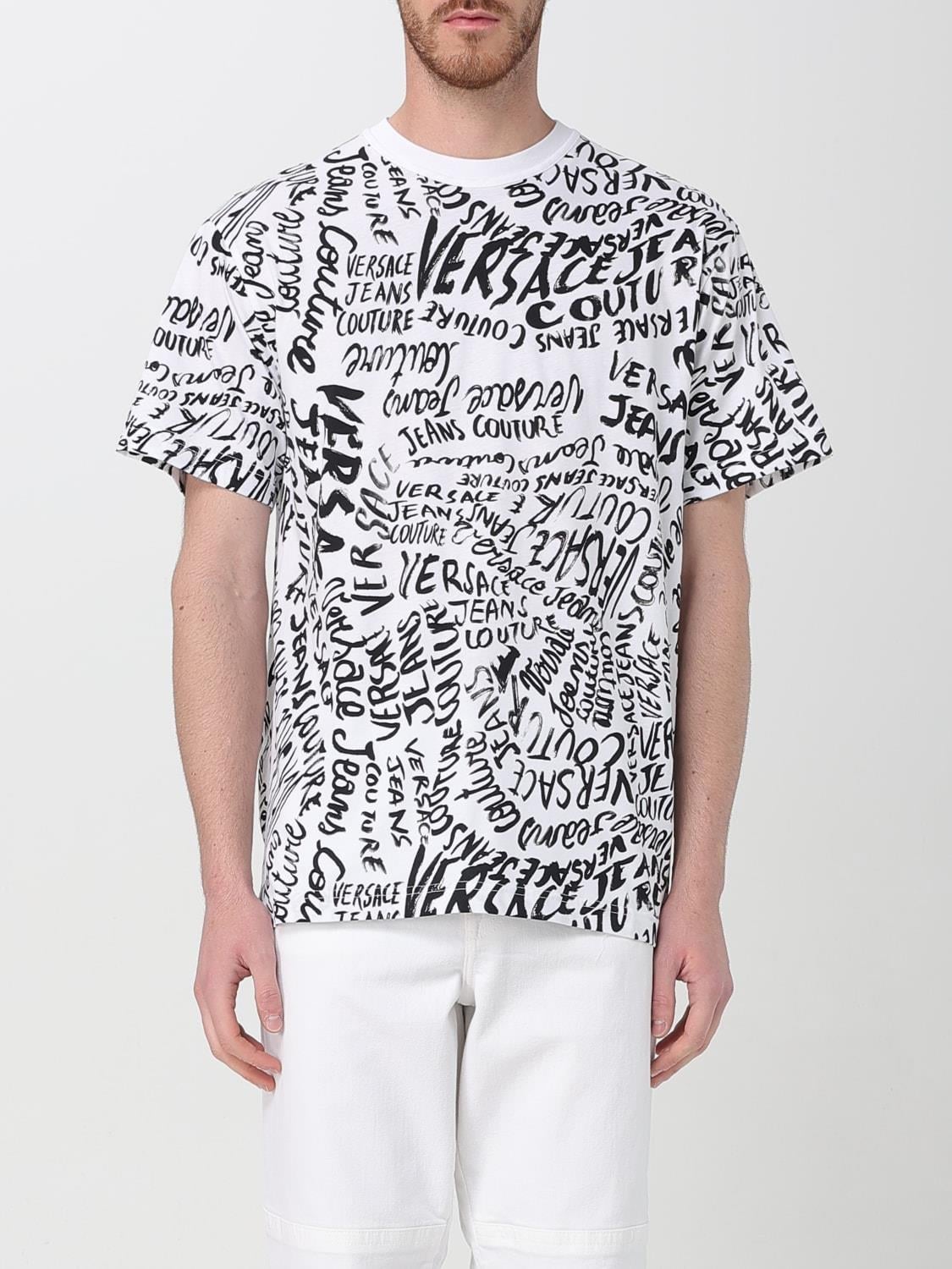 Versace Versace Erkek Yuvarlak Yaka Logo Baskılı Kısa Kollu Beyaz-Siyah T-Shirt 78GAH6R0JS440-L02