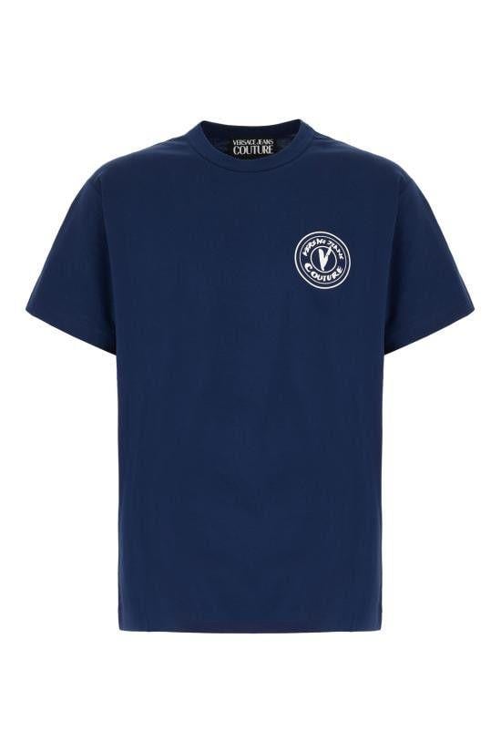 Versace Versace Kadın Bisiklet Yaka Kısa Kol Versace Yazı ve Desenli Lacivert T-Shirt 78GAHE07CJ00E-283