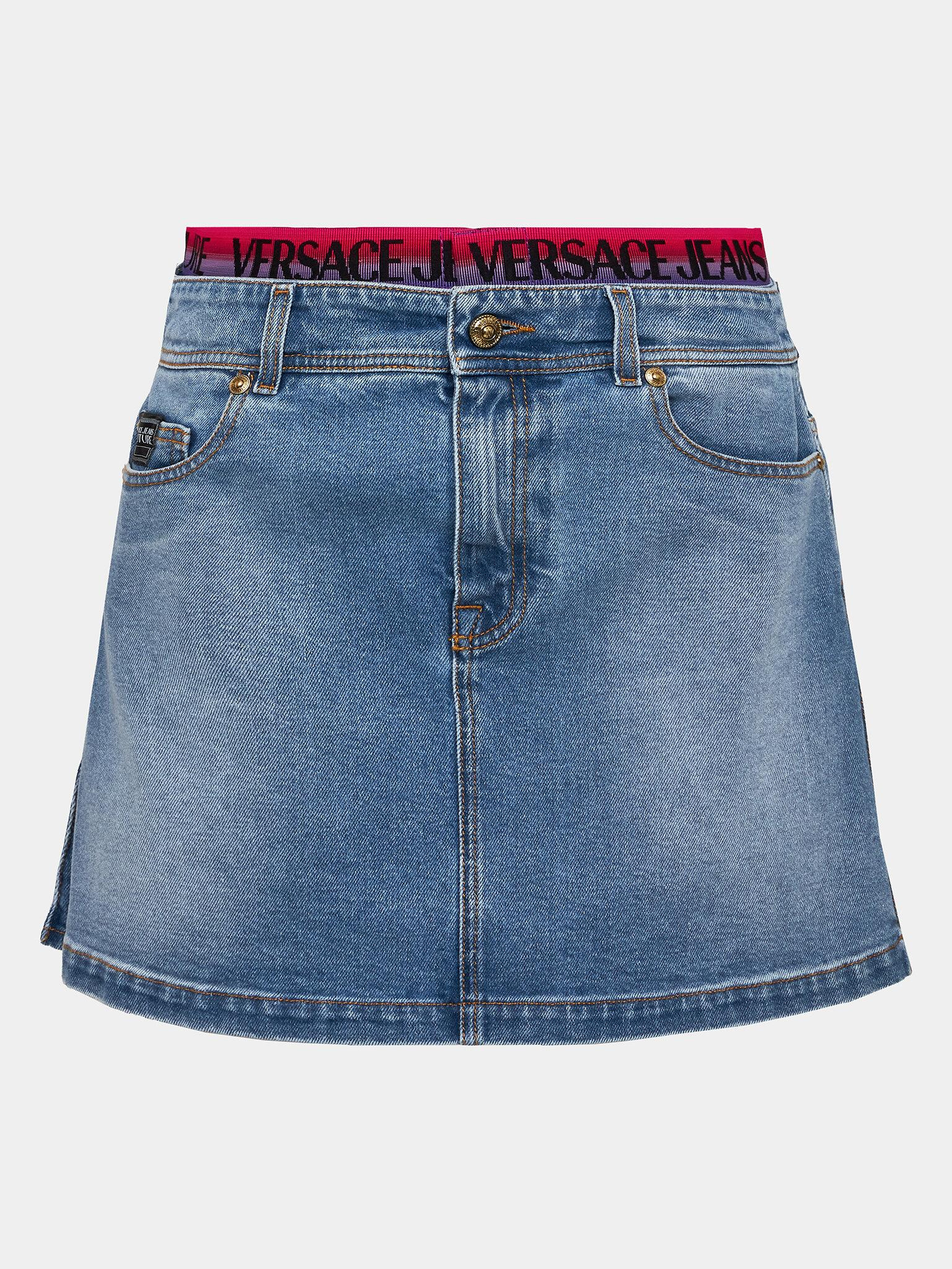 Versace Versace Kadın Desenli Pileli Kısa Boy İndigo Etek 74HAE85B DW009L01-904