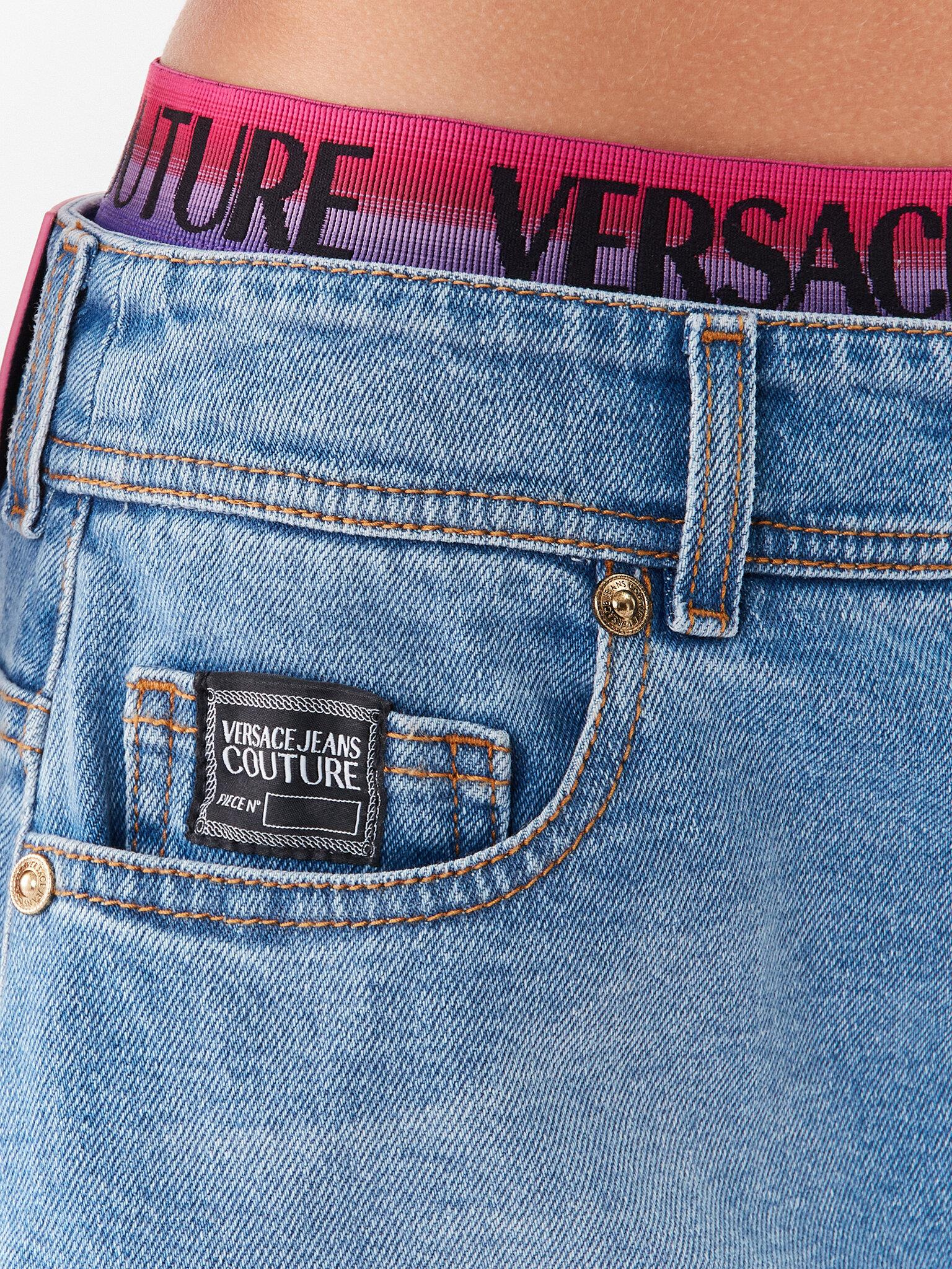 Versace Versace Kadın Desenli Pileli Kısa Boy İndigo Etek 74HAE85B DW009L01-904