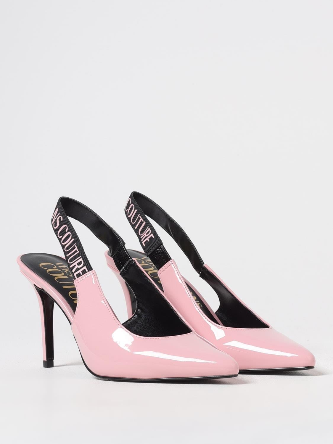Versace Versace Kadın Elastik Logo Baskılı Sivri Burunlu Pembe Klasik Topuklu Ayakkabı 78VA3S52ZS190-489