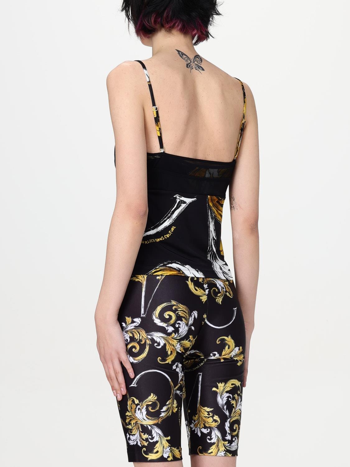 Versace Versace Kadın İnce Askı Derin Dekolte Renkli Şekil Desenli Siyah Bluz 78HAM212JS471-G89