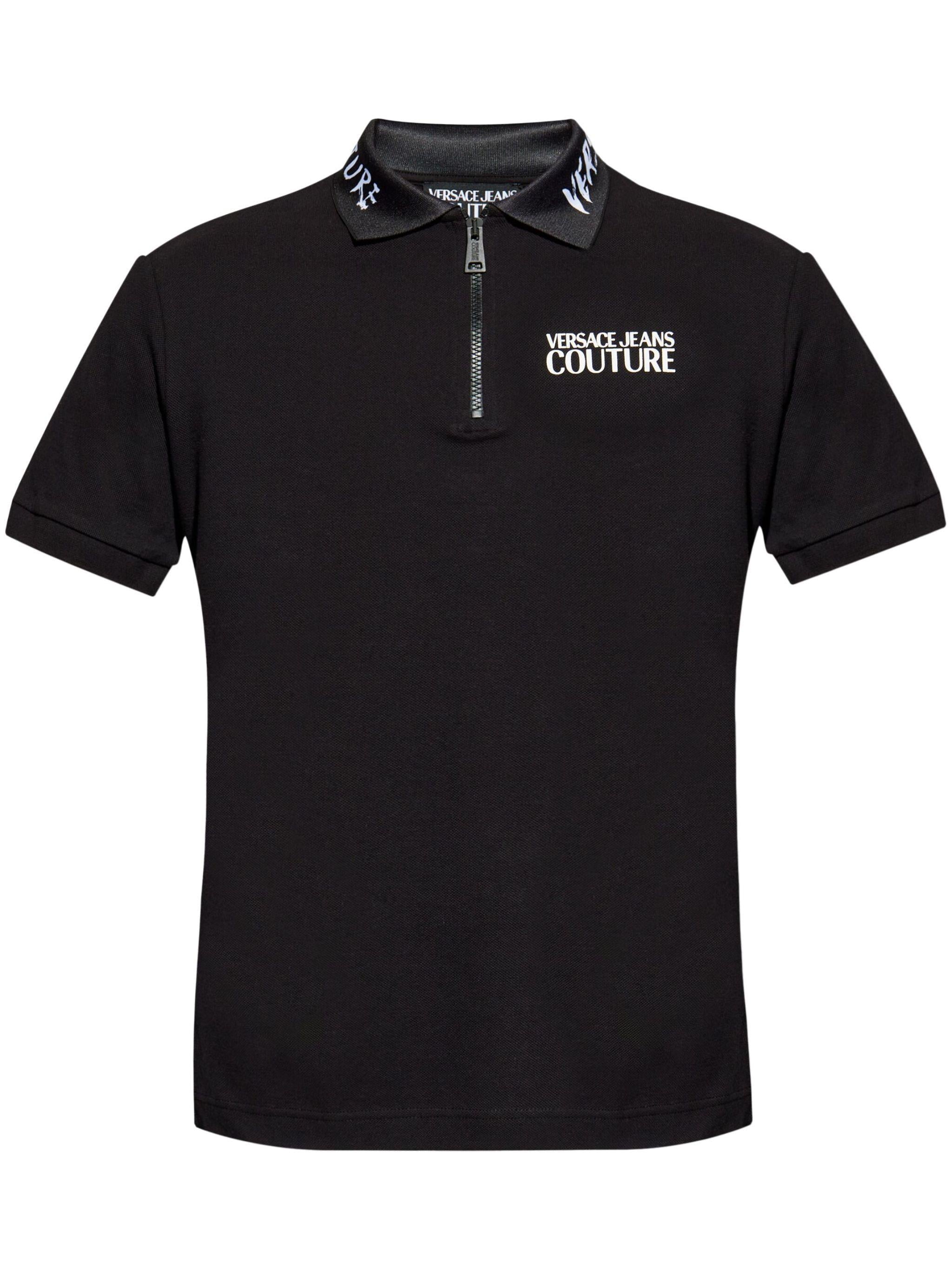 Versace Versace Kadın Slim Fit Yarı Fermuar Kapamalı Pamuklu Kısa Kollu Yakası Logo Baskılı Siyah Polo Yaka T-Shirt 78GAGT03CJ01T-899