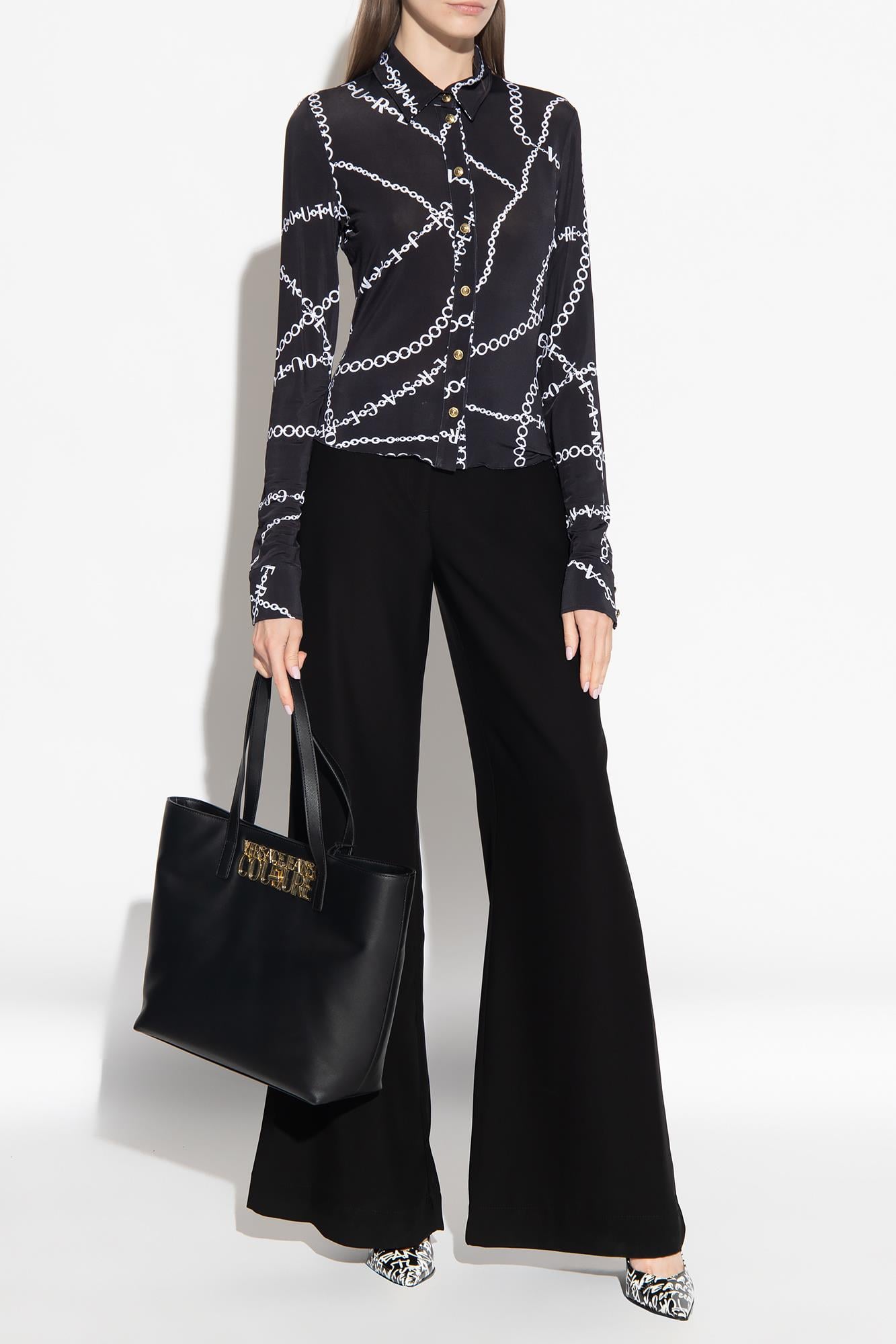 Versace Versace Kadın Uzun Kollu Slim Fit Düğmeli Gömlek Siyah Gömlek 75HAL213 JS201-899