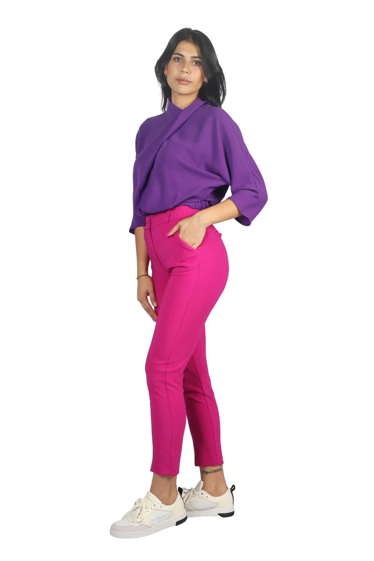 Ysatiss Ysatiss Kadın Yüksek Bel Slim Rahat FUŞYA Pantolon IYS2000123-FUŞYA