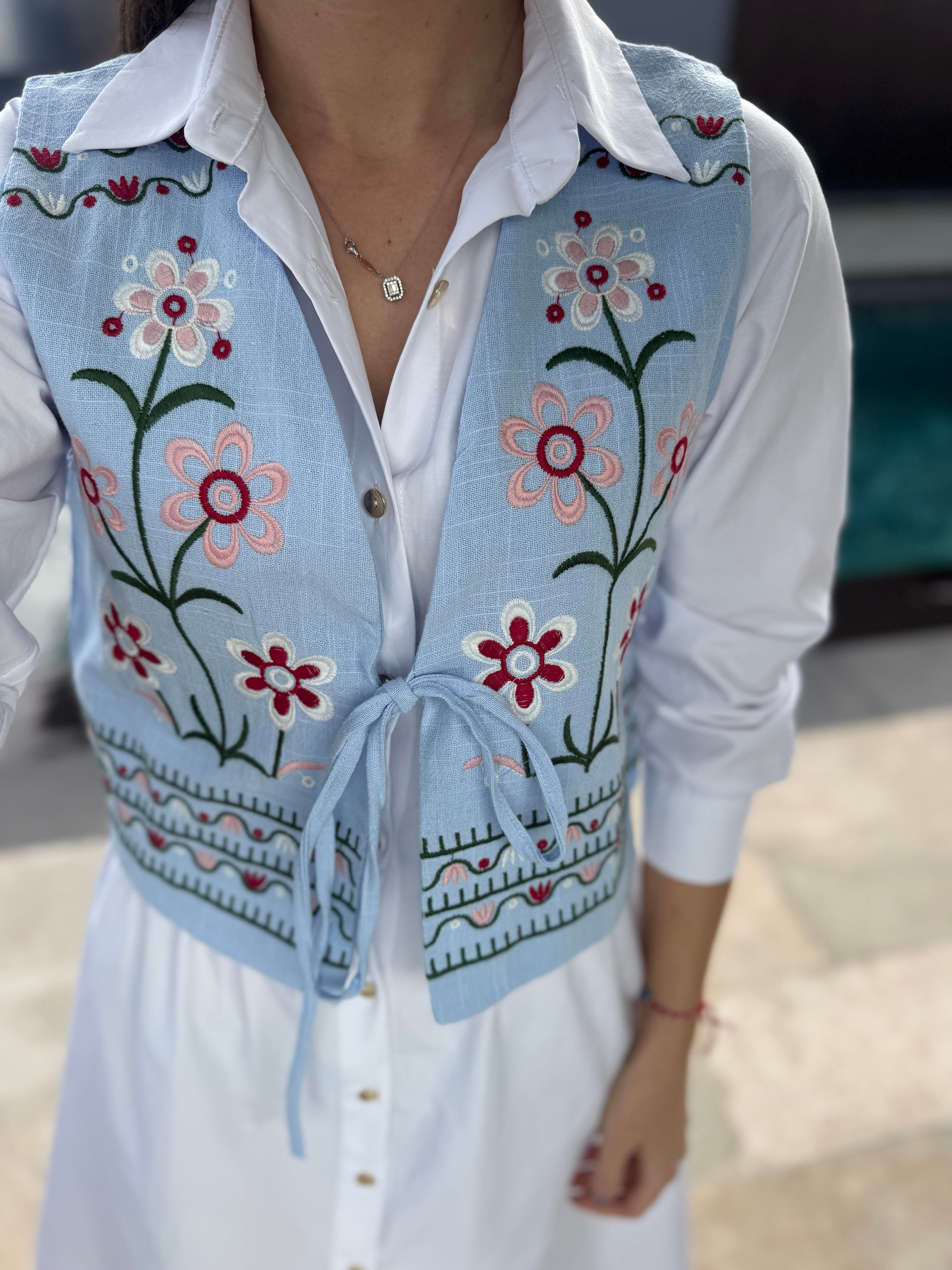 Frida Nakışlı Mavi Yelek