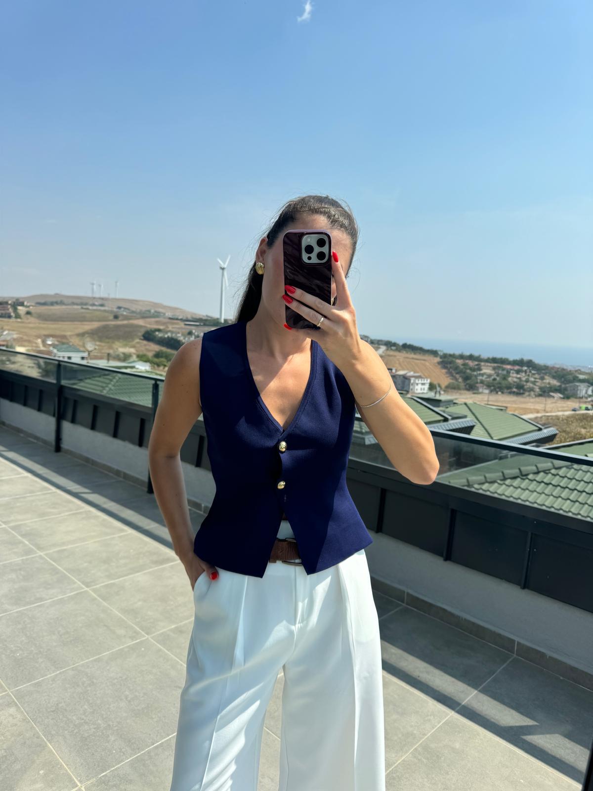Lacivert Çelik Triko Yelek