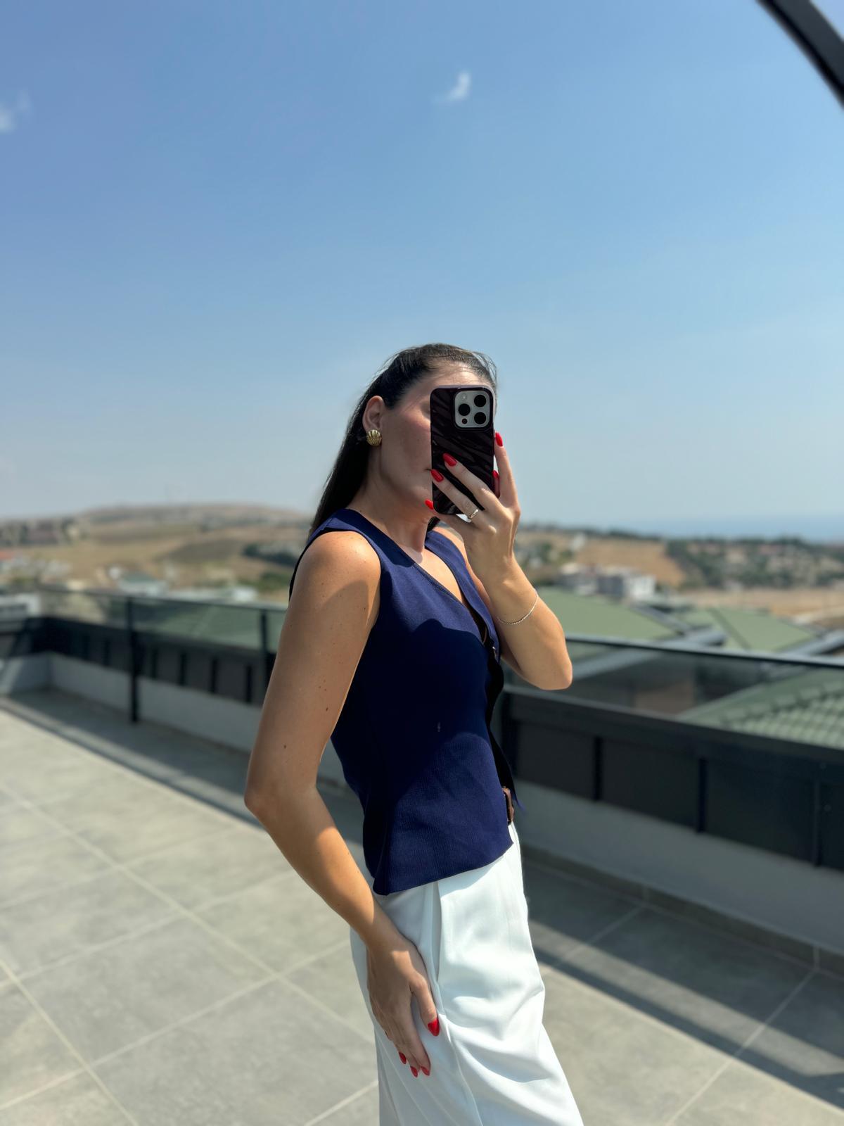 Lacivert Çelik Triko Yelek