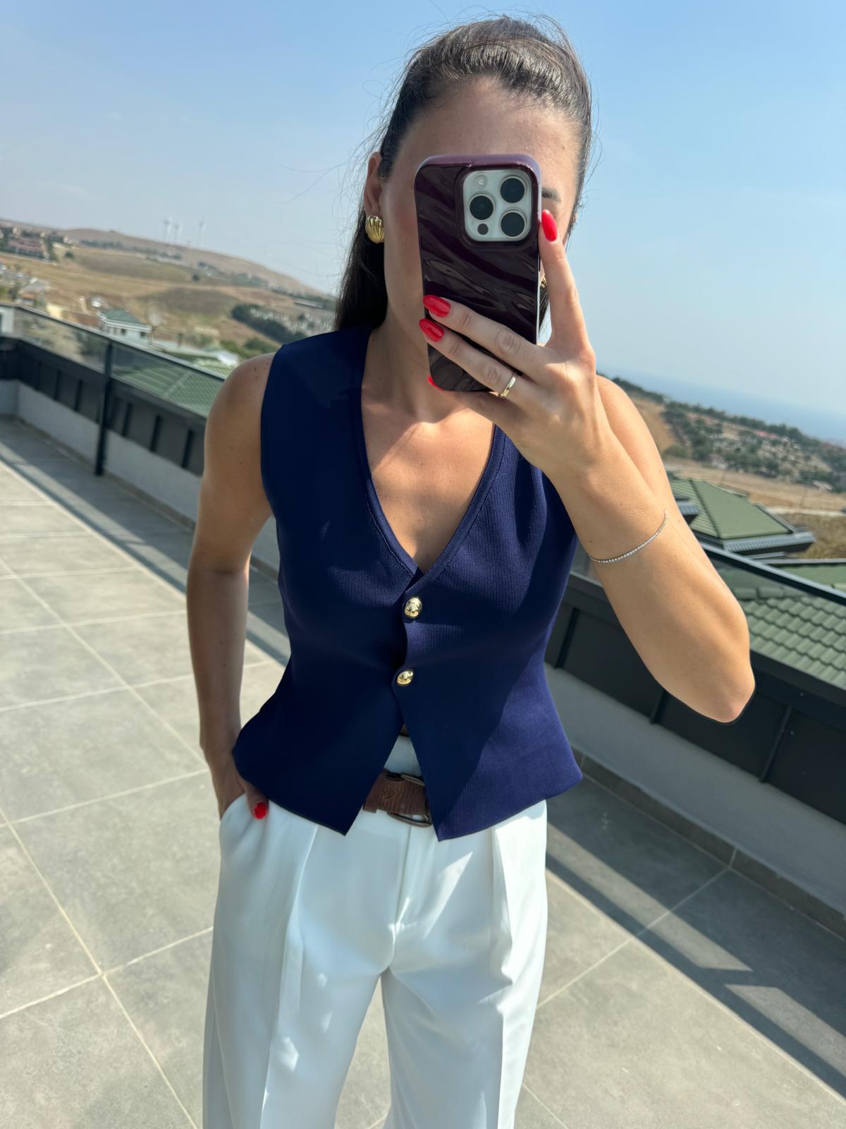 Lacivert Çelik Triko Yelek