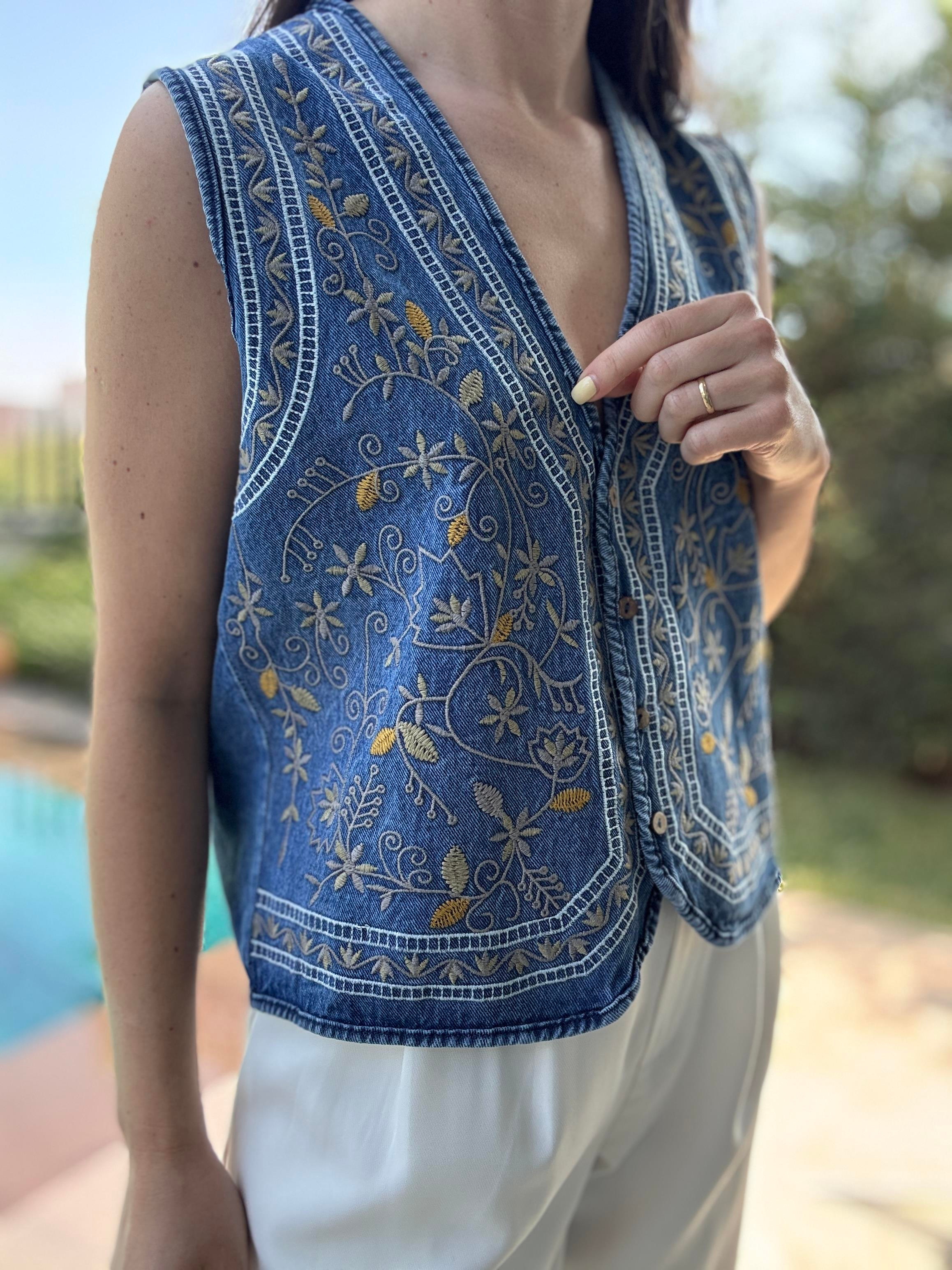 Nakışlı Sara Denim Yelek