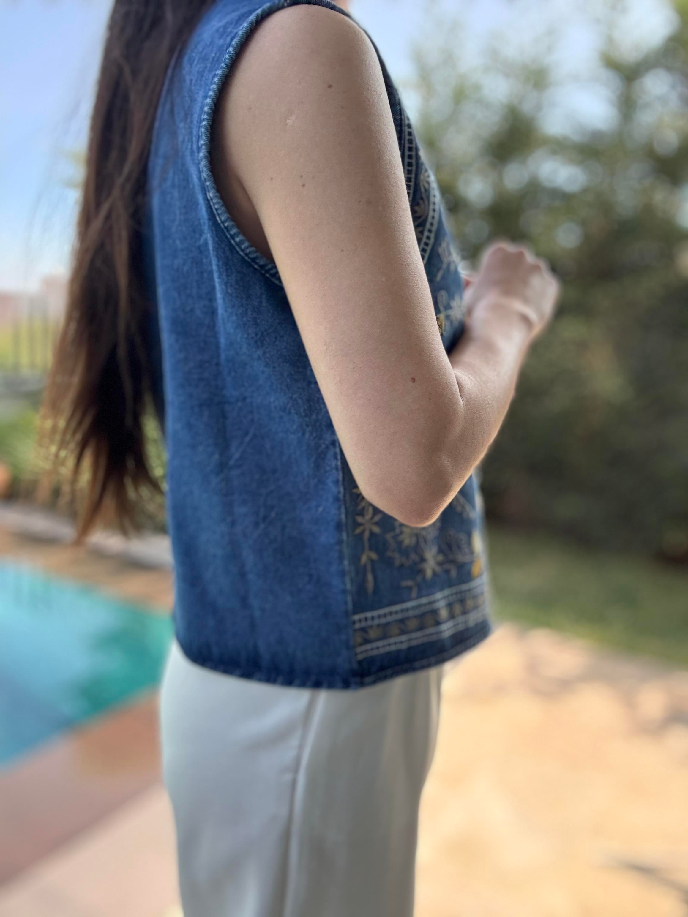 Nakışlı Sara Denim Yelek