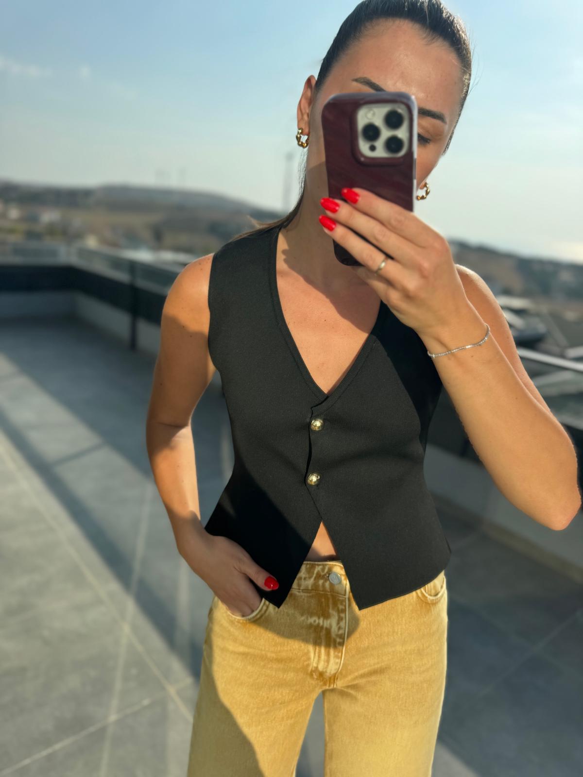 Siyah Çelik Triko Yelek