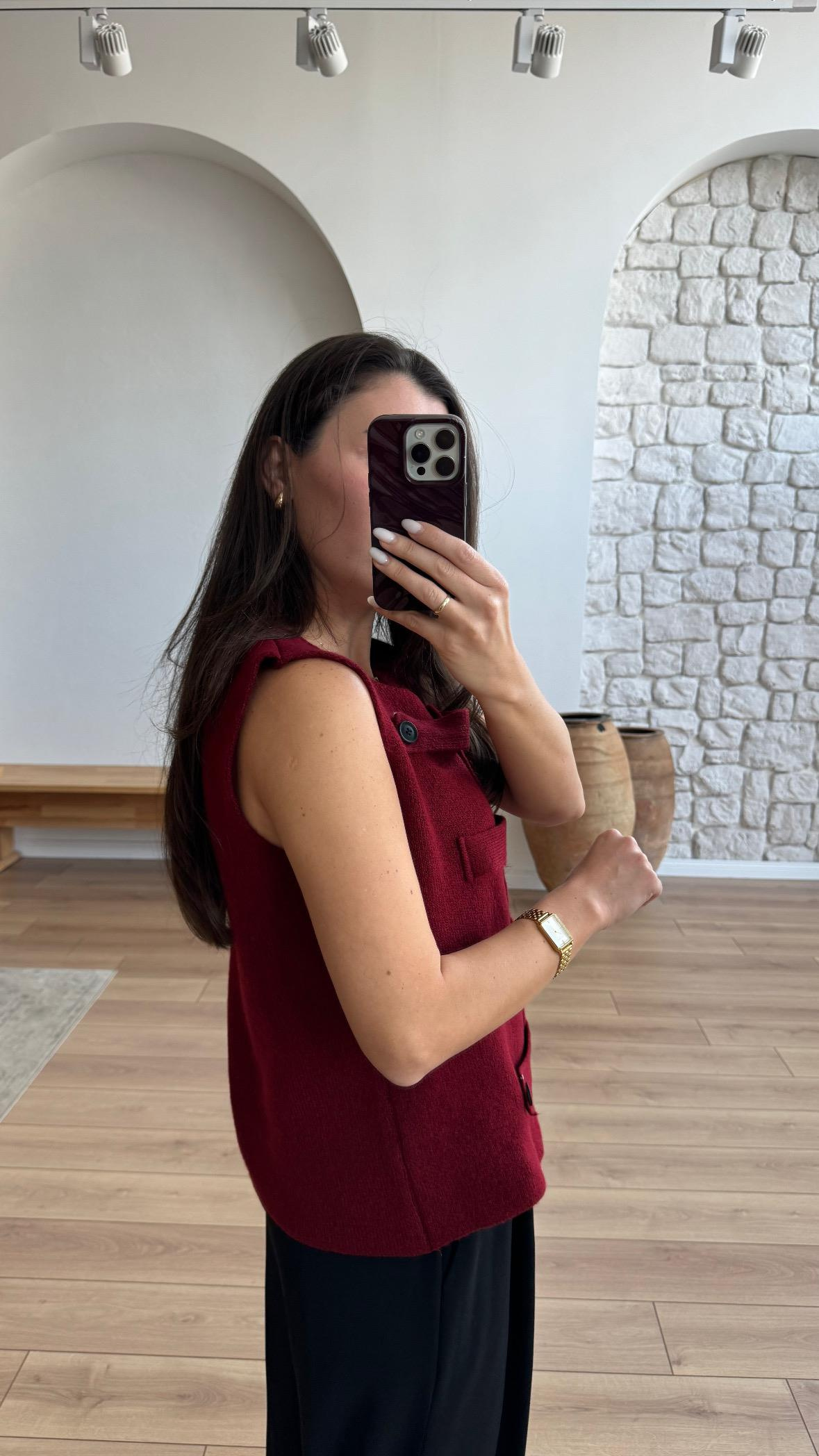 Vista Düğmeli Bordo Yelek