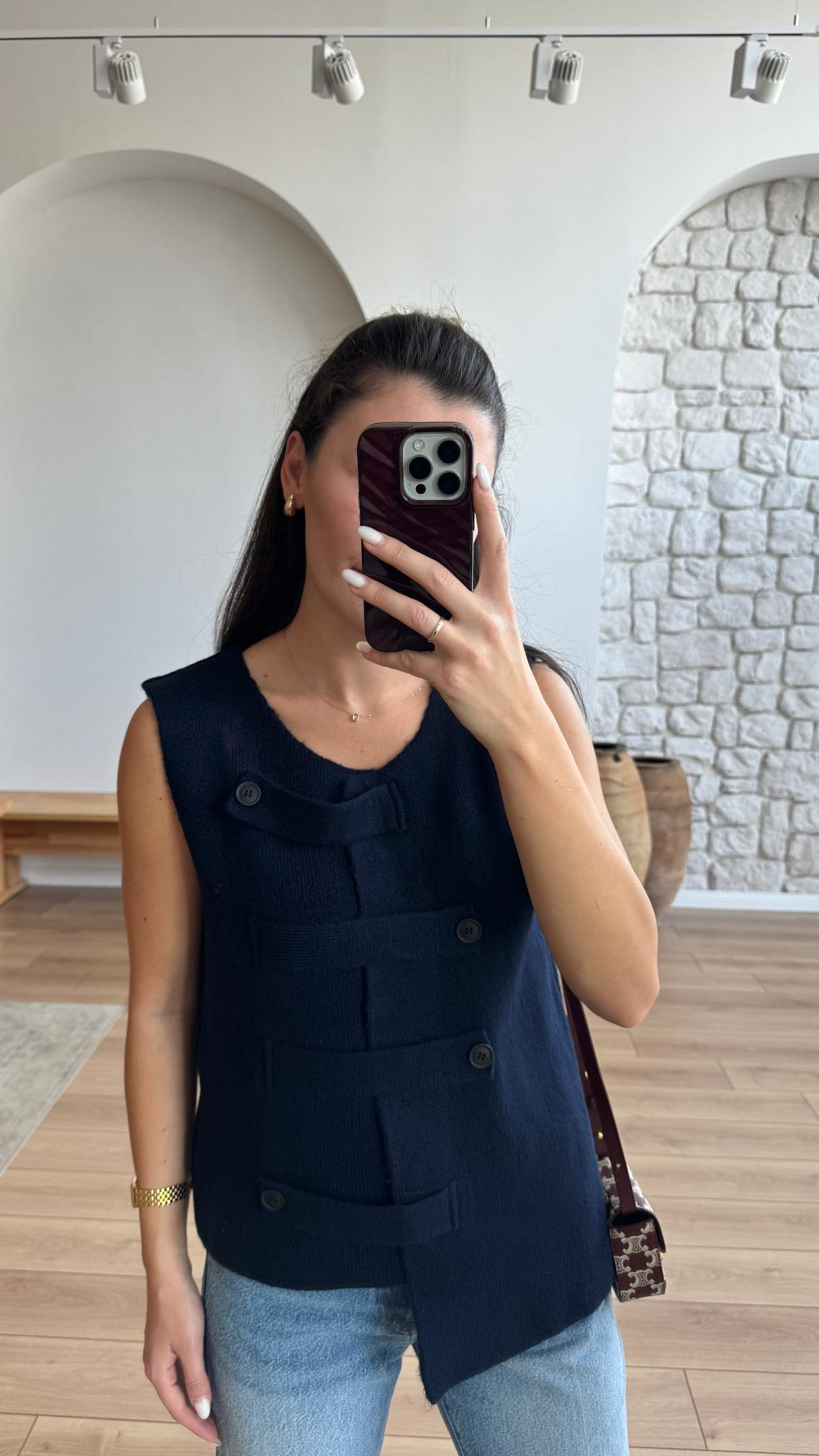 Vista Düğmeli Lacivert Yelek