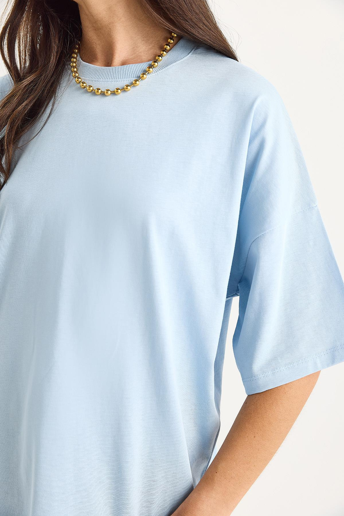 %100 Organik Pamuk Oversize Basic T-Shirt 60602065 - Bebe Mavisi