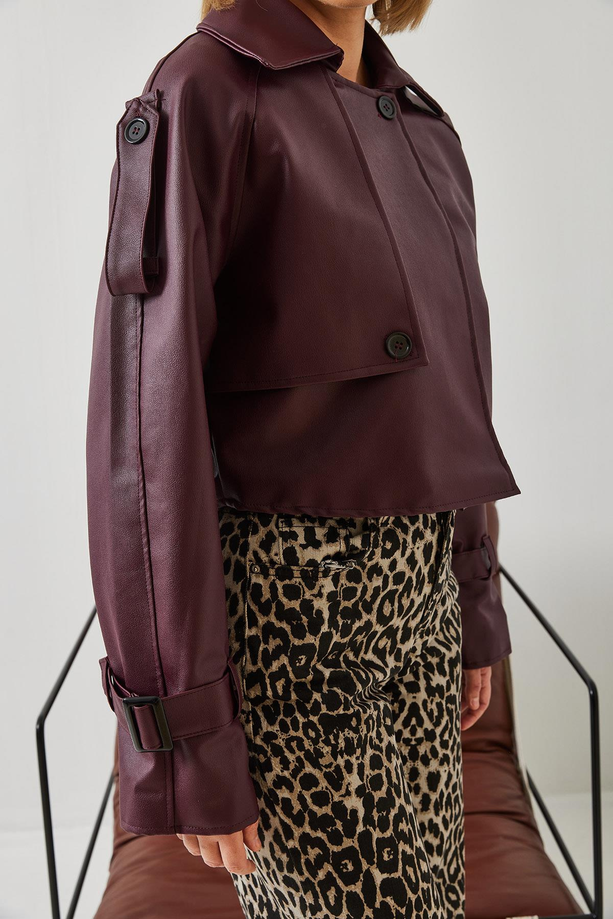 Aller Detay Crop Deri Ceket 2607 60351263 - Bordo