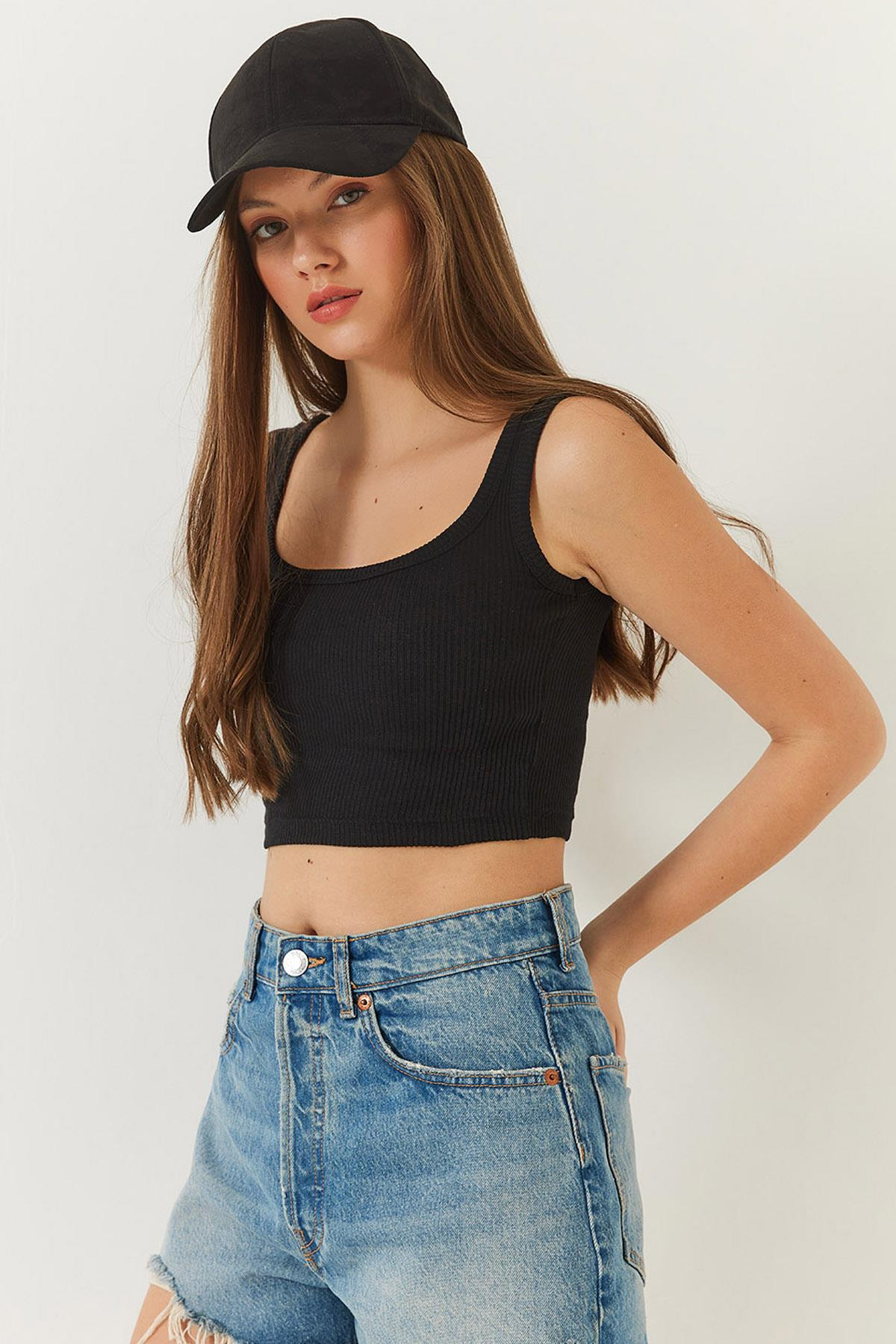 Askılı Fitilli Kaşkorse Bluz 60201025 - Bebe Mavi - Siyah BLUZ modelleri