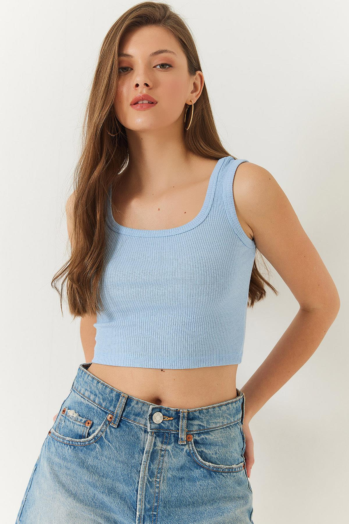 Askılı Fitilli Kaşkorse Bluz 60201025 - Bebe Mavi - Siyah BLUZ modelleri