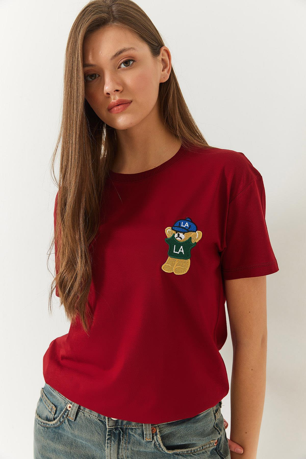 Ayıcık Baskılı Tshirt 60602007 - Bordo
