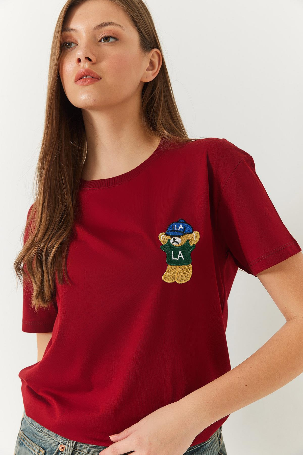 Ayıcık Baskılı Tshirt 60602007 - Bordo