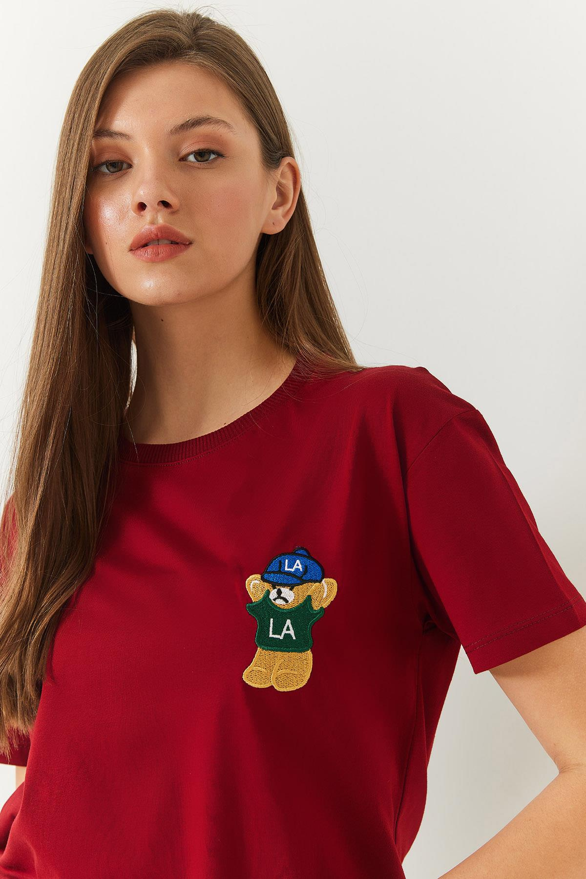 Ayıcık Baskılı Tshirt 60602007 - Bordo