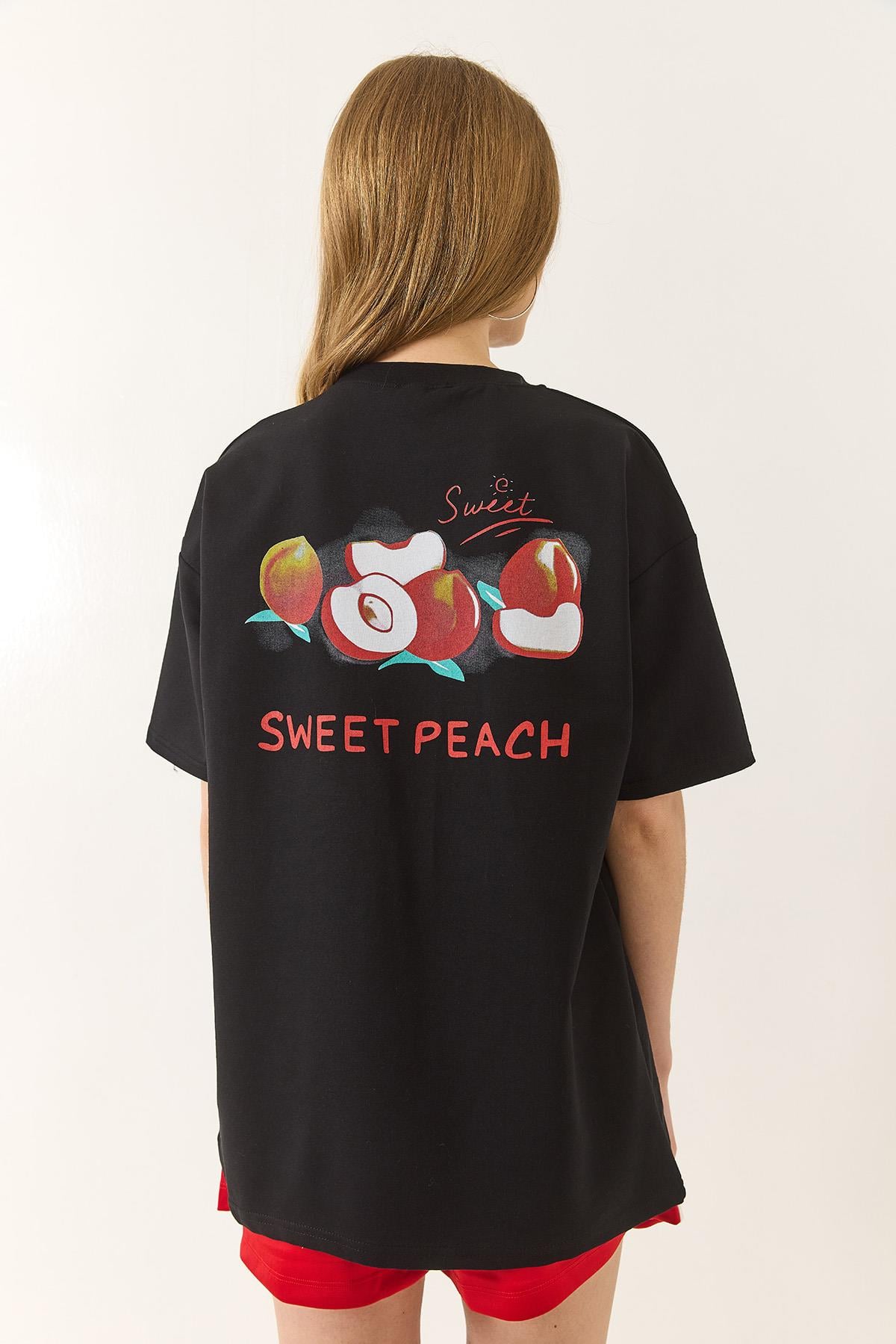 Baskılı Pamuklu Oversize Örme T-Shirt 60284039 - Siyah