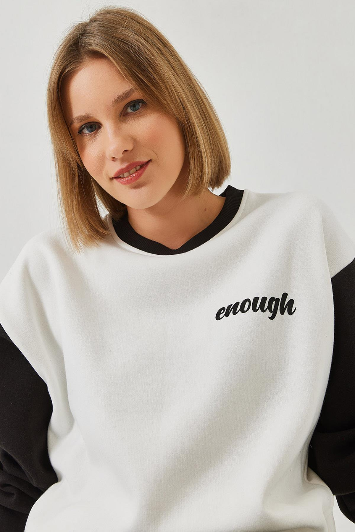 Baskılı Parçalı Sweatshirt 60351255 - Beyaz-Siyah