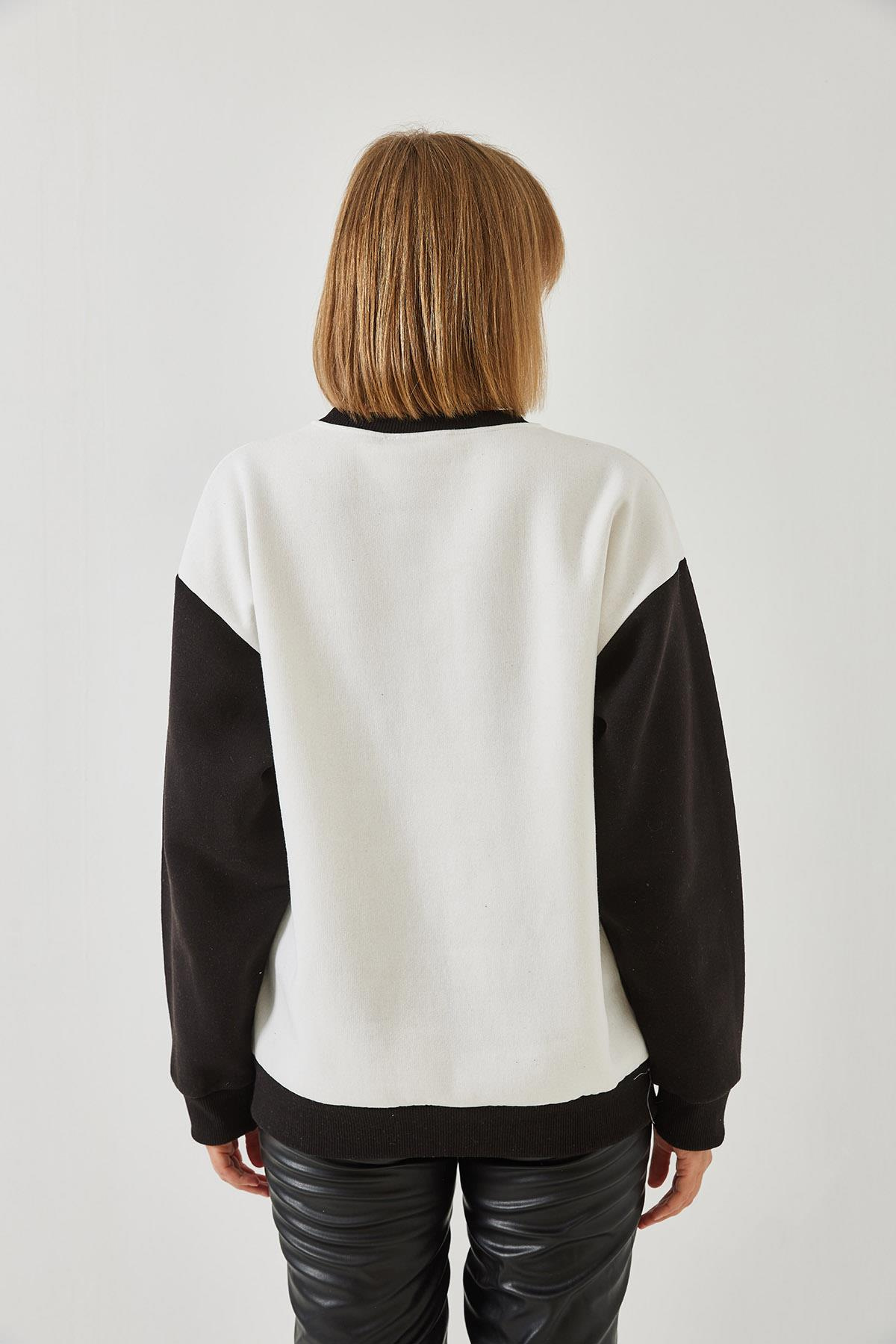Baskılı Parçalı Sweatshirt 60351255 - Beyaz-Siyah
