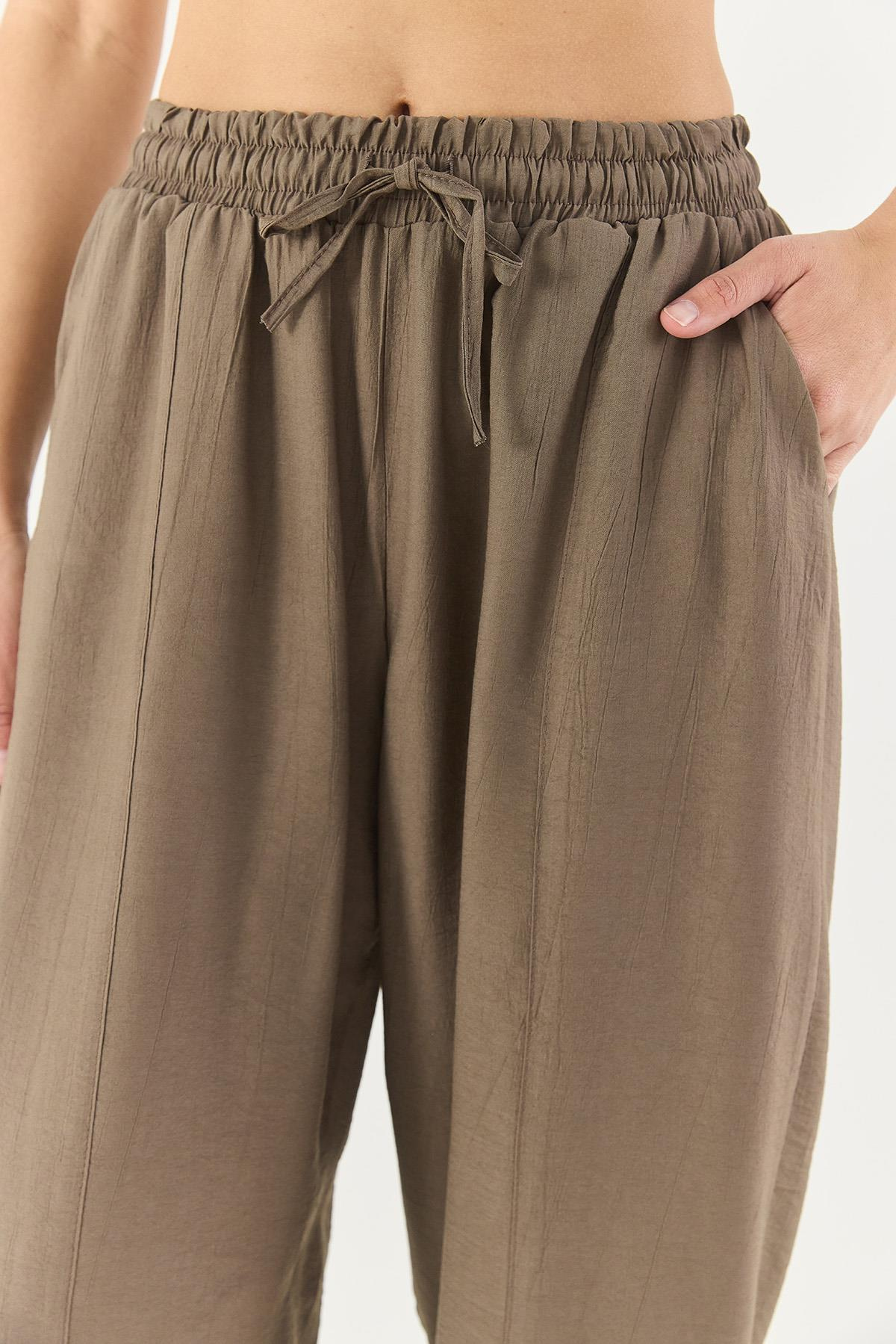 Beli Bağlamalı Cep Detaylı Havuç Kesim Yazlık Pantolon 3878 60281041 - Cappuccino