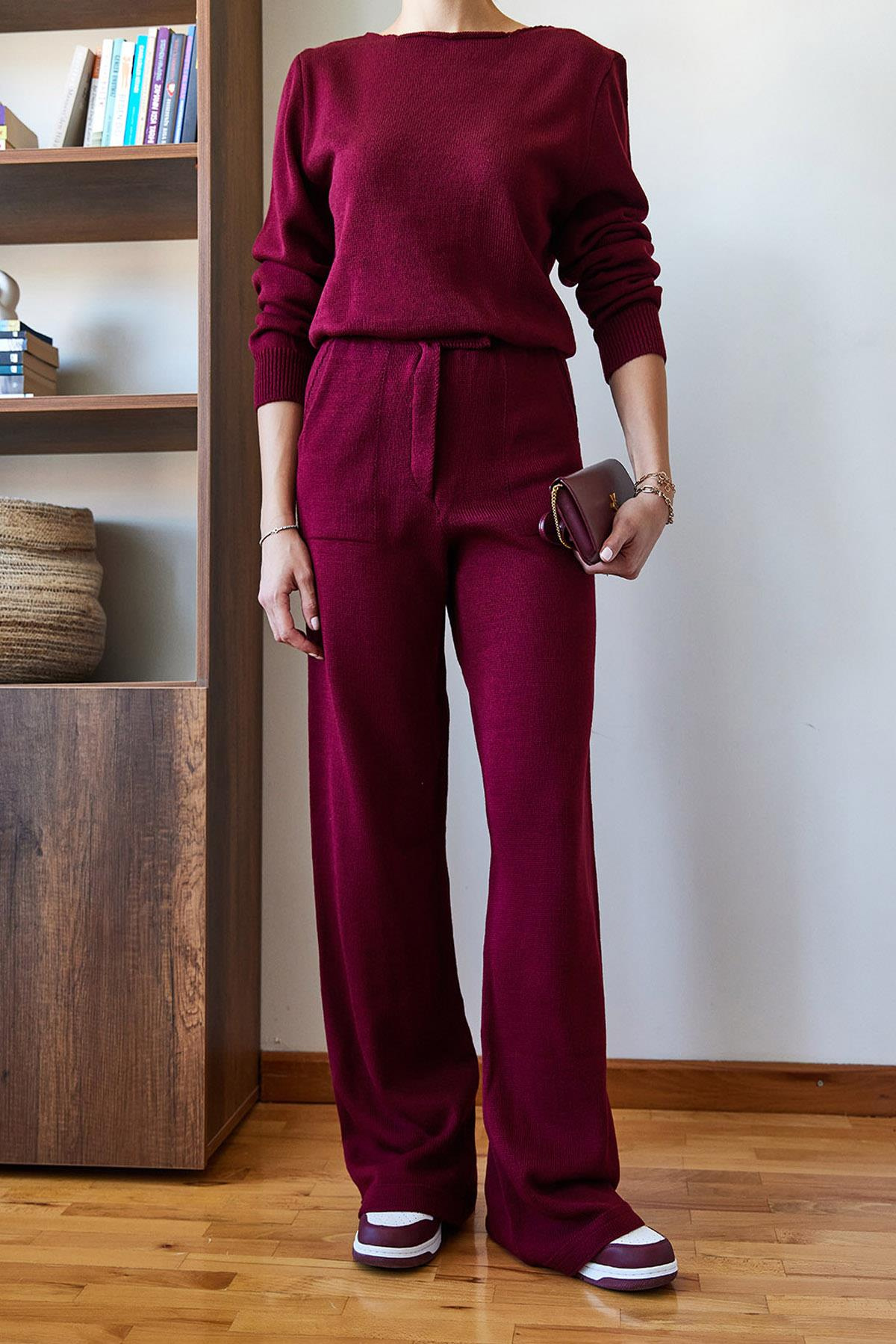 Beli Cırt Detaylı Basic Triko Alt-Üst Takım 60651006 - Bordo