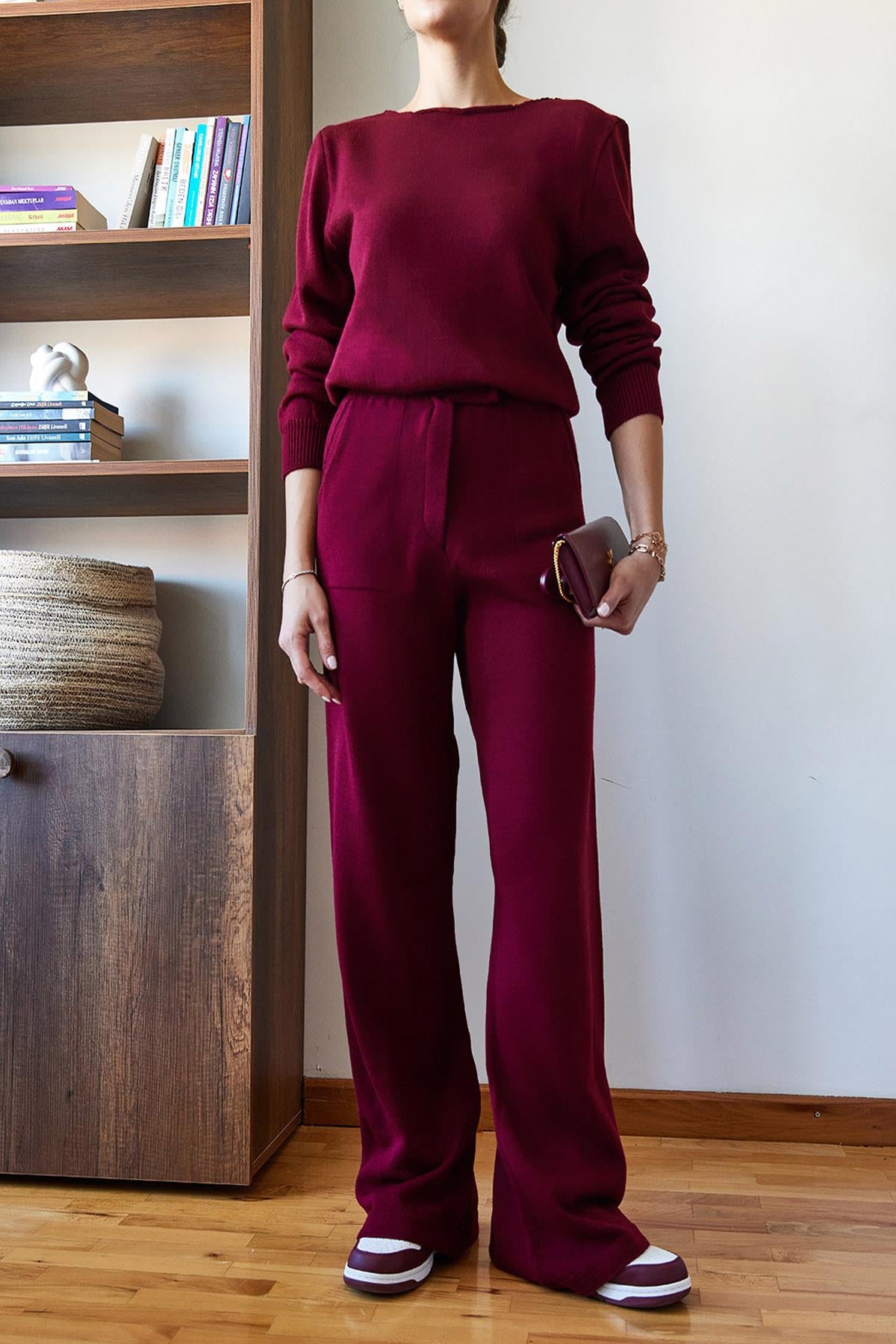 Beli Cırt Detaylı Basic Triko Alt-Üst Takım 60651006 - Bordo
