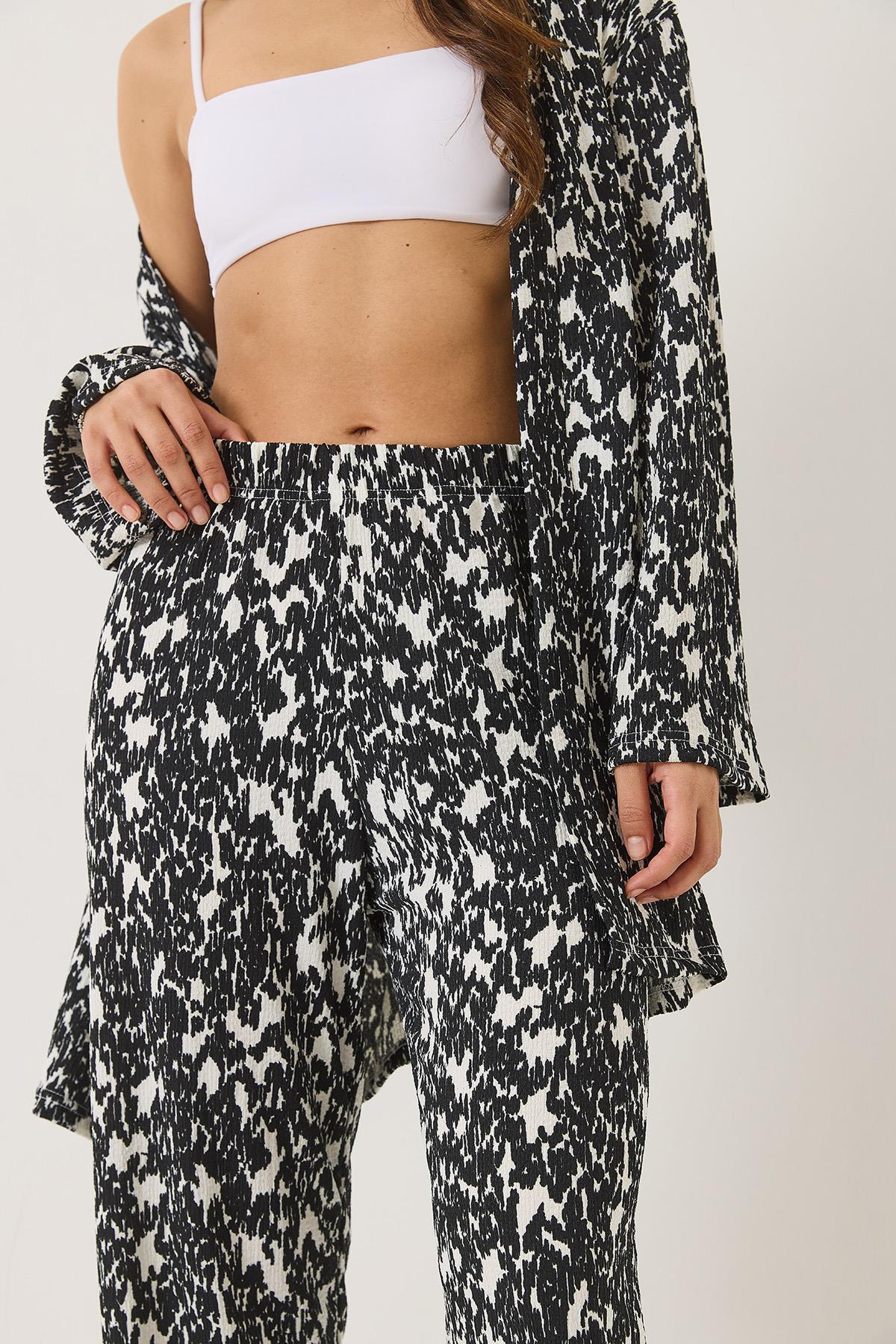 Beli Lastikli Desenli Bürümcük Kimono Alt-Üst Takım 0245 60284031 - Siyah-Beyaz