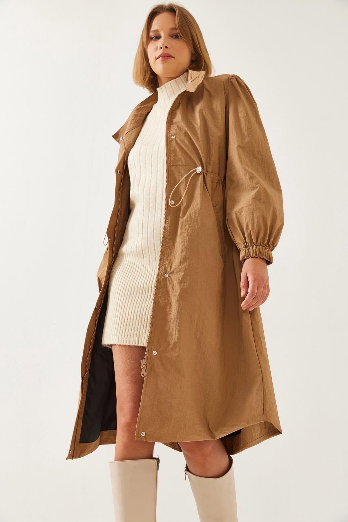 Beli Lastikli Uzun Yağmurluk 5939 60351240 - Camel